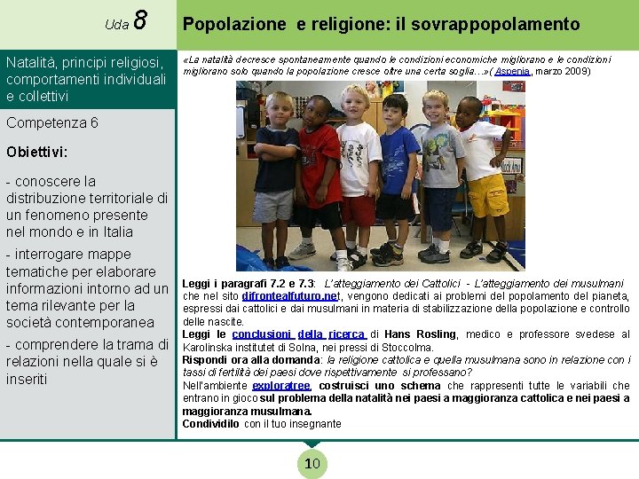 Uda 8 Natalità, principi religiosi, comportamenti individuali e collettivi Popolazione e religione: il sovrappopolamento