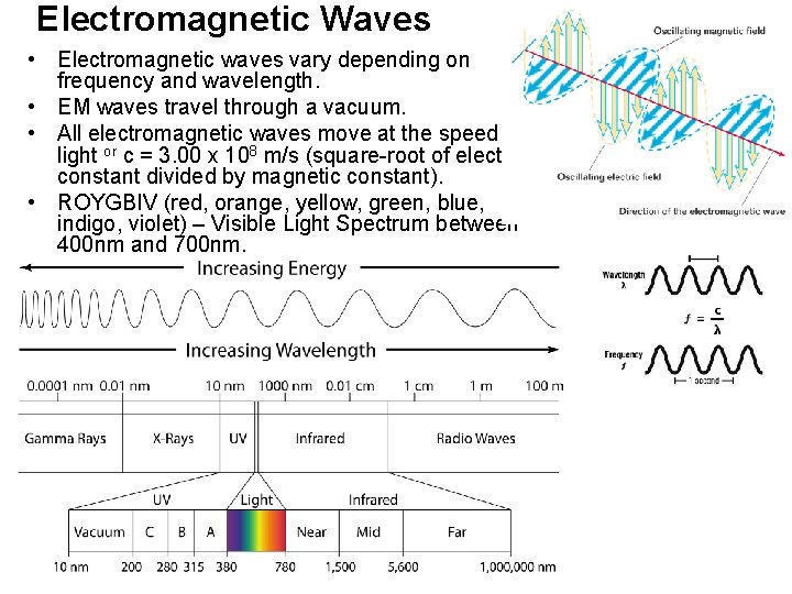 Electromagnetic Waves • Electromagnetic waves vary depending on frequency and wavelength. • EM waves