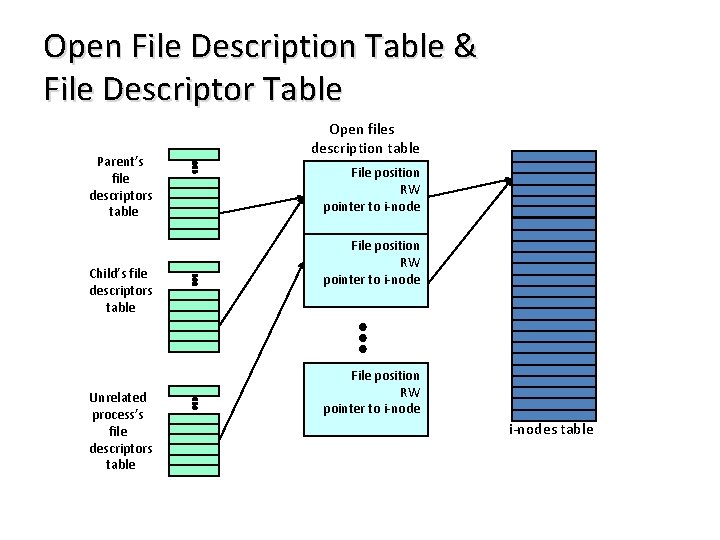 Open File Description Table & File Descriptor Table Parent’s file descriptors table Child’s file