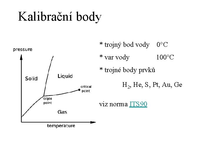 Kalibrační body * trojný bod vody 0°C * var vody 100°C * trojné body