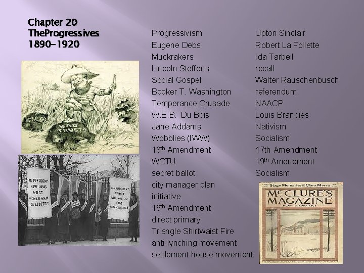 Chapter 20 The. Progressives 1890 -1920 Progressivism Upton Sinclair Eugene Debs Robert La Follette