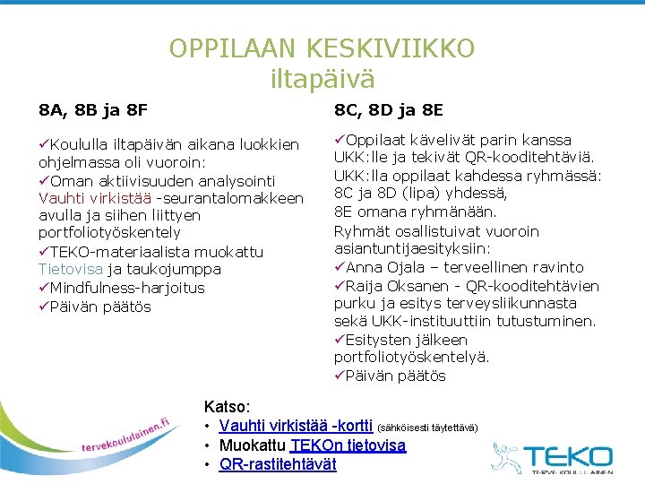 OPPILAAN KESKIVIIKKO iltapäivä 8 A, 8 B ja 8 F 8 C, 8 D OPPILAAN KESKIVIIKKO iltapäivä 8 A, 8 B ja 8 F 8 C, 8 D