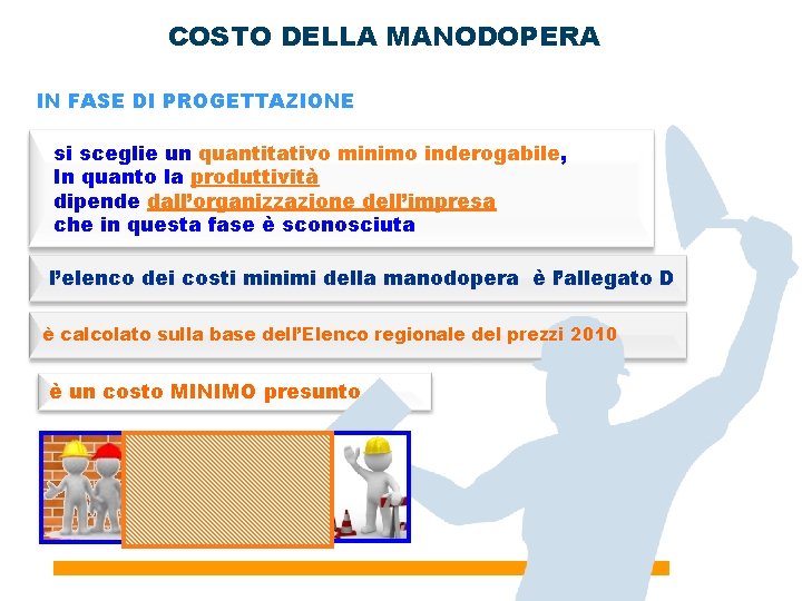 COSTO DELLA MANODOPERA IN FASE DI PROGETTAZIONE si sceglie un quantitativo minimo inderogabile, In
