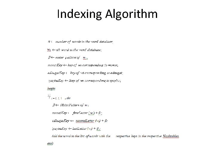 Indexing Algorithm 