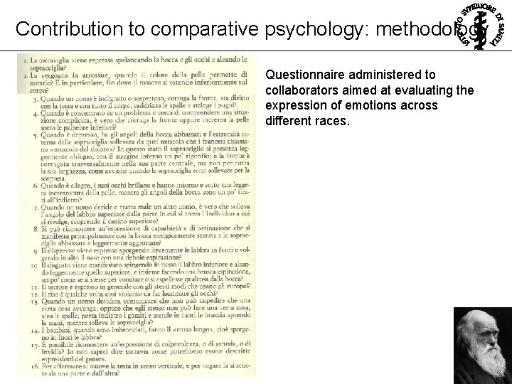 Contribution to comparative psychology: methodology Questionnaire administered to collaborators aimed at evaluating the expression