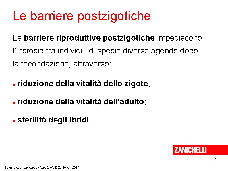 Le barriere postzigotiche Le barriere riproduttive postzigotiche impediscono l’incrocio tra individui di specie diverse Le barriere postzigotiche Le barriere riproduttive postzigotiche impediscono l’incrocio tra individui di specie diverse