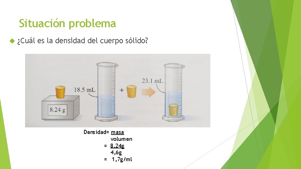 Situación problema ¿Cuál es la densidad del cuerpo sólido? Densidad= masa volumen = 8, Situación problema ¿Cuál es la densidad del cuerpo sólido? Densidad= masa volumen = 8,