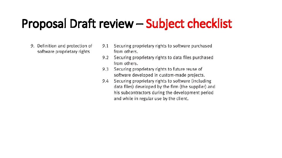 Proposal Draft review – Subject checklist 