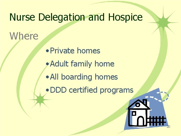 Nurse Delegation and Hospice Where • Private homes • Adult family home • All