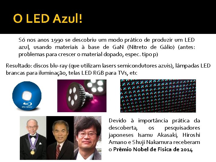 O LED Azul! Só nos anos 1990 se descobriu um modo prático de produzir