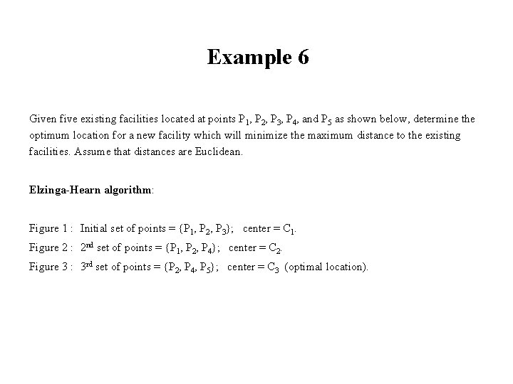 Example 6 Given five existing facilities located at points P 1, P 2, P