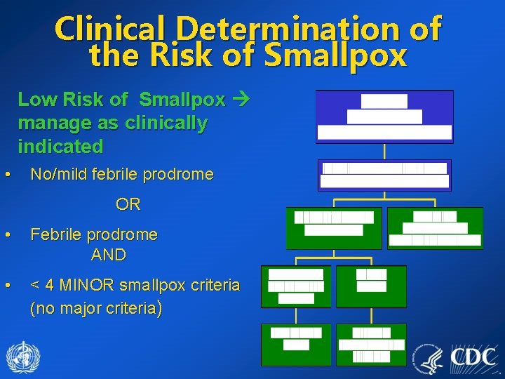 Clinical Determination of the Risk of Smallpox Low Risk of Smallpox manage as clinically