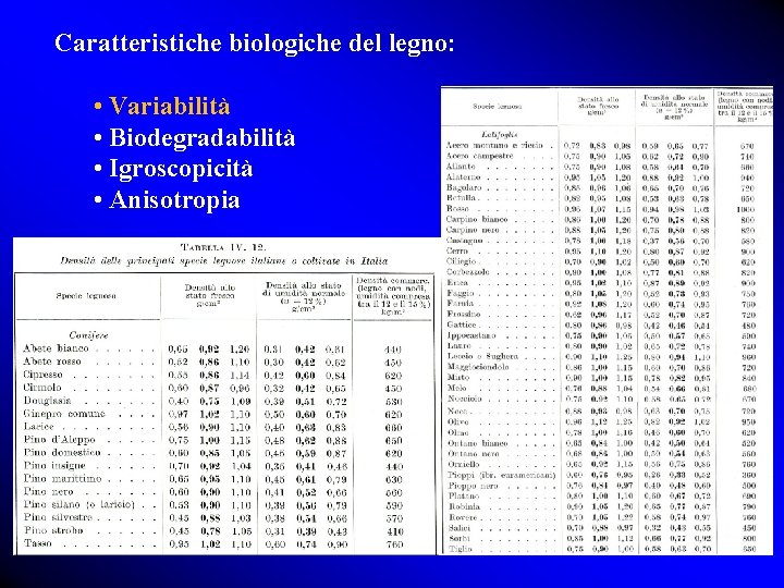 Caratteristiche biologiche del legno: • Variabilità • Biodegradabilità • Igroscopicità • Anisotropia 