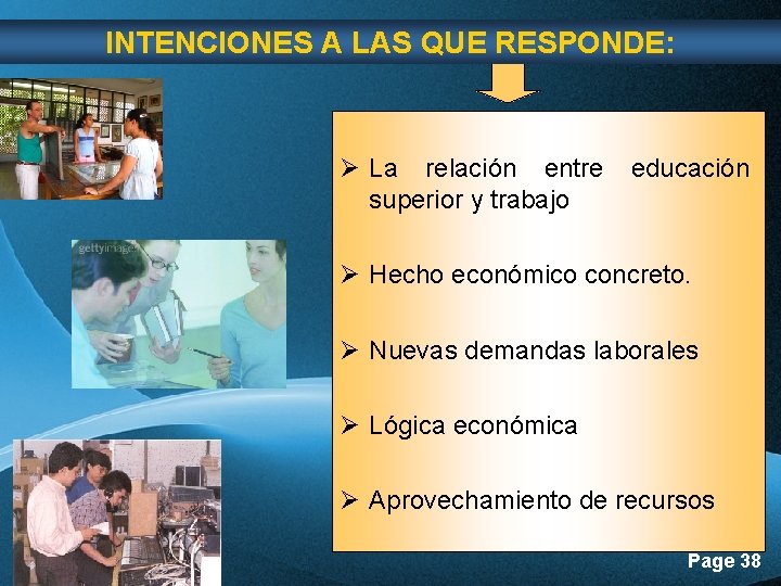 INTENCIONES A LAS QUE RESPONDE: Ø La relación entre superior y trabajo educación Ø INTENCIONES A LAS QUE RESPONDE: Ø La relación entre superior y trabajo educación Ø