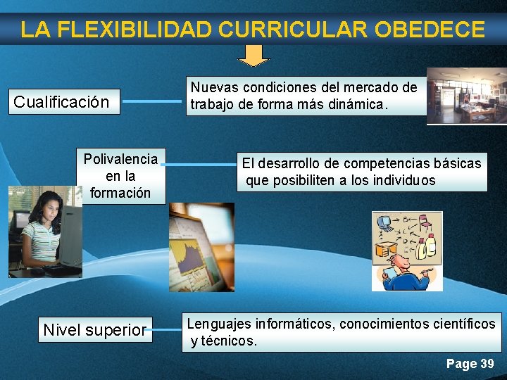 LA FLEXIBILIDAD CURRICULAR OBEDECE Cualificación Polivalencia en la formación Nivel superior Nuevas condiciones del LA FLEXIBILIDAD CURRICULAR OBEDECE Cualificación Polivalencia en la formación Nivel superior Nuevas condiciones del