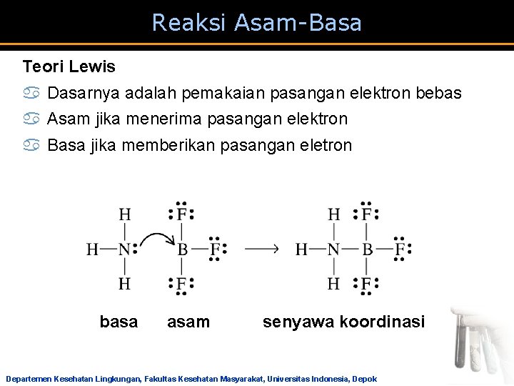 Reaksi Asam-Basa Teori Lewis a Dasarnya adalah pemakaian pasangan elektron bebas a Asam jika