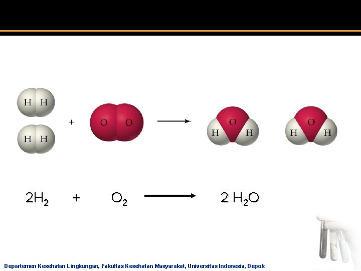  2 H 2 + O 2 2 H 2 O Departemen Kesehatan Lingkungan,