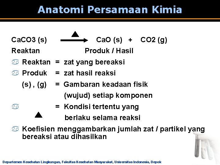 Anatomi Persamaan Kimia Ca. CO 3 (s) Reaktan Ca. O (s) + CO 2