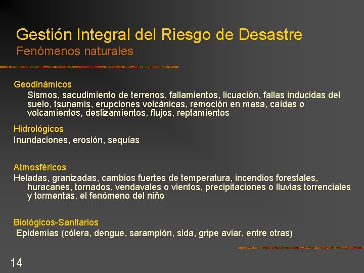 Gestión Integral del Riesgo de Desastre Fenómenos naturales Geodinámicos Sismos, sacudimiento de terrenos, fallamientos,