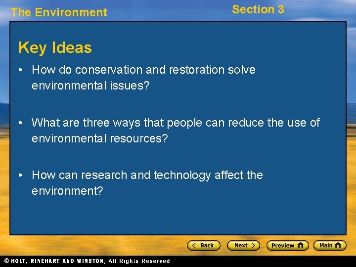 The Environment Section 3 Environmental Solutions Preview Bellringer