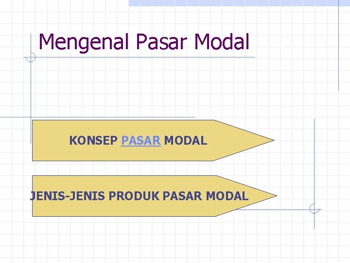 Mengenal Pasar Modal KONSEP PASAR MODAL JENIS-JENIS PRODUK PASAR MODAL 