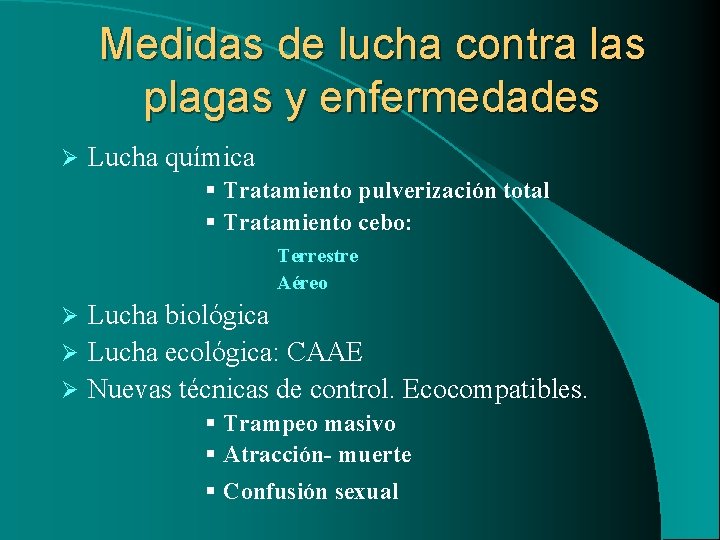 Medidas de lucha contra las plagas y enfermedades Ø Lucha química § Tratamiento pulverización