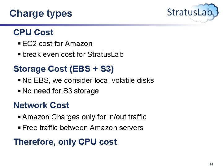 Charge types CPU Cost § EC 2 cost for Amazon § break even cost