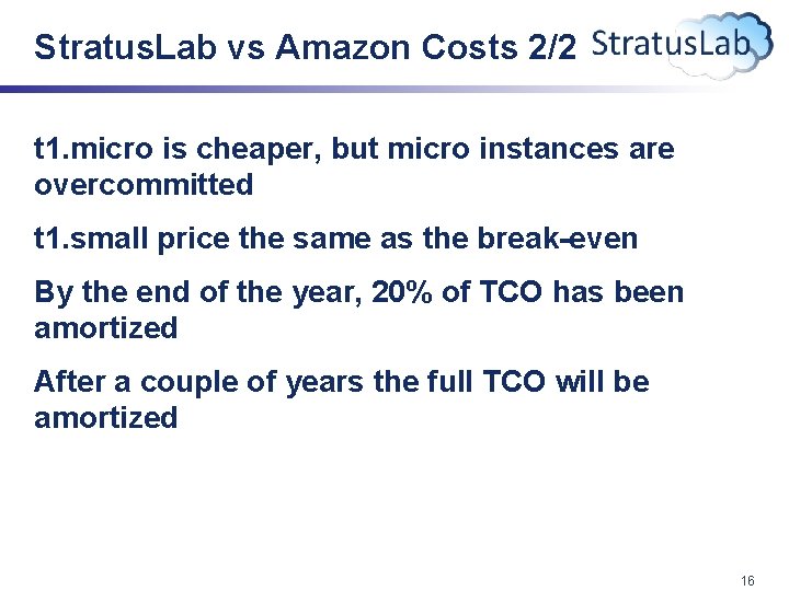 Stratus. Lab vs Amazon Costs 2/2 t 1. micro is cheaper, but micro instances