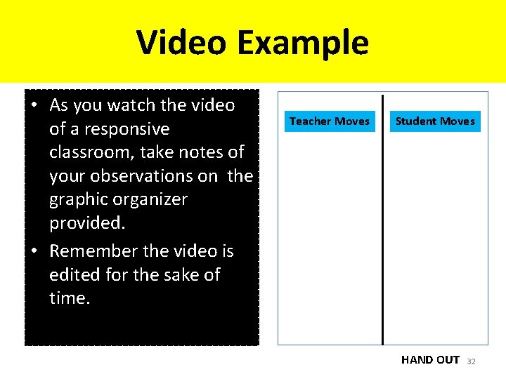 Video Example • As you watch the video of a responsive classroom, take notes