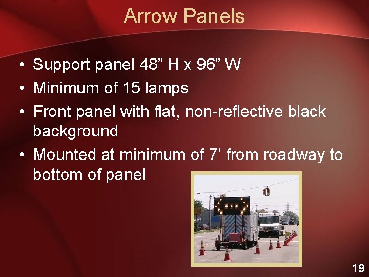 Arrow Panels • Support panel 48” H x 96” W • Minimum of 15