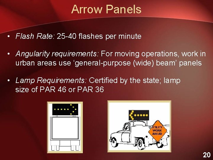 Arrow Panels • Flash Rate: 25 -40 flashes per minute • Angularity requirements: For