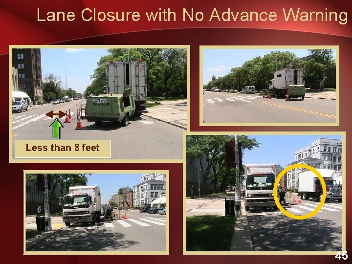 Lane Closure with No Advance Warning Less than 8 feet 45 
