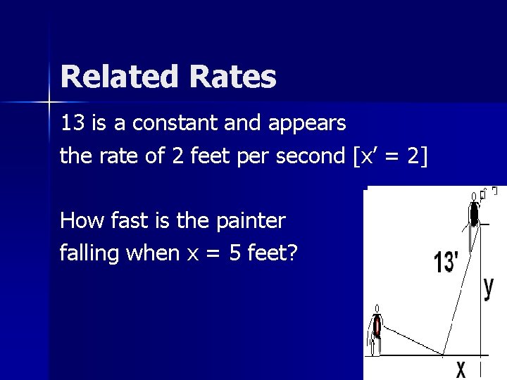 Related Rates 13 is a constant and appears the rate of 2 feet per