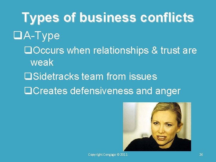 Types of business conflicts q. A Type q. Occurs when relationships & trust are Types of business conflicts q. A Type q. Occurs when relationships & trust are