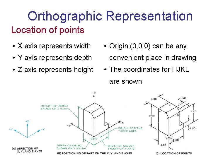 Orthographic Representation Location of points • X axis represents width • Y axis represents