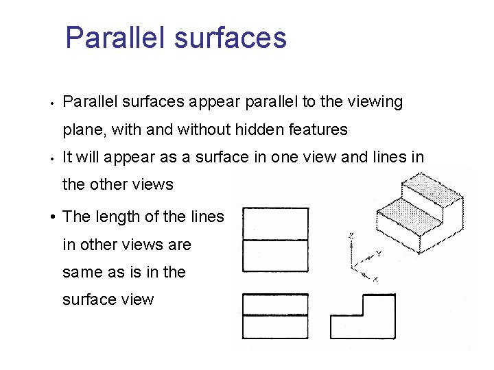 Parallel surfaces • Parallel surfaces appear parallel to the viewing plane, with and without