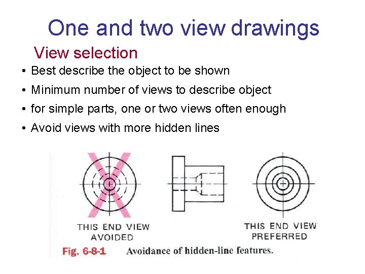 One and two view drawings View selection • Best describe the object to be