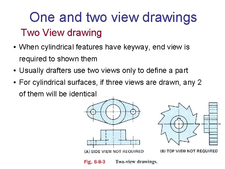 One and two view drawings Two View drawing • When cylindrical features have keyway,