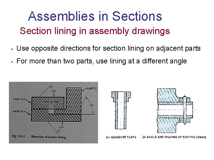 Assemblies in Sections Section lining in assembly drawings • Use opposite directions for section
