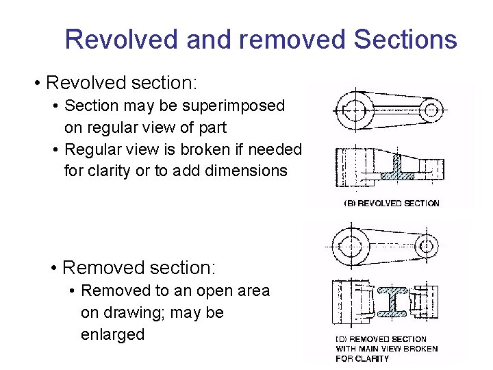 Revolved and removed Sections • Revolved section: • Section may be superimposed on regular