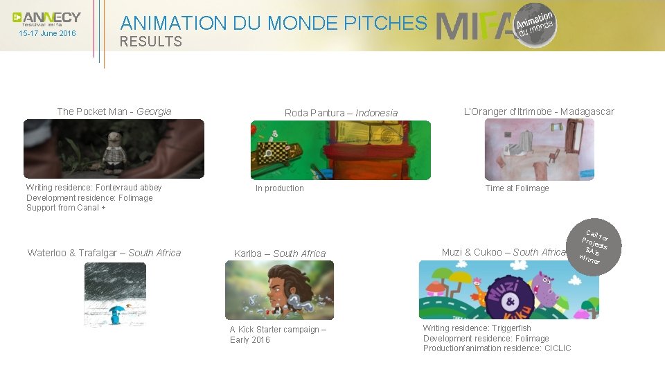 15 -17 June 2016 ANIMATION DU MONDE PITCHES RESULTS The Pocket Man - Georgia