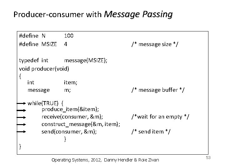 Producer-consumer with Message Passing #define N #define MSIZE 100 4 typedef int message(MSIZE); void