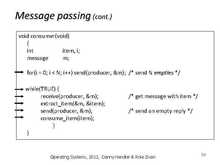 Message passing (cont. ) void consumer(void) { int item, i; message m; for(i =