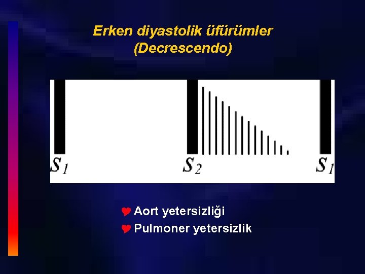 Erken diyastolik üfürümler (Decrescendo) Y Aort yetersizliği Y Pulmoner yetersizlik 