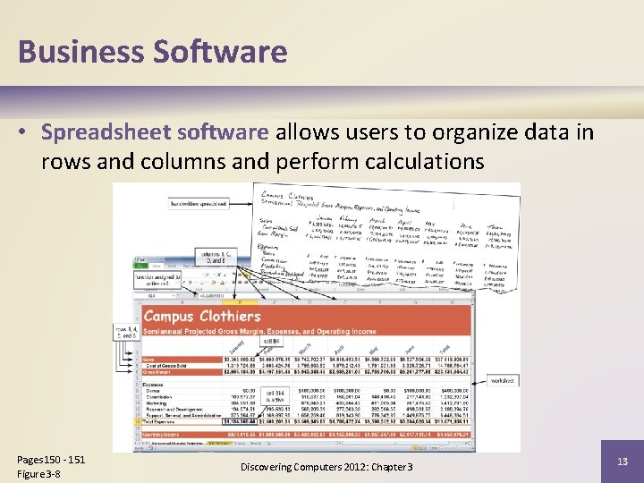 Business Software • Spreadsheet software allows users to organize data in rows and columns