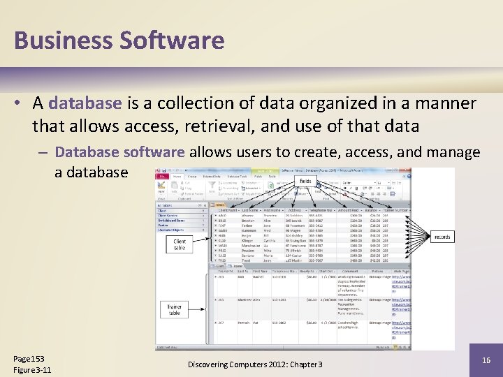 Business Software • A database is a collection of data organized in a manner