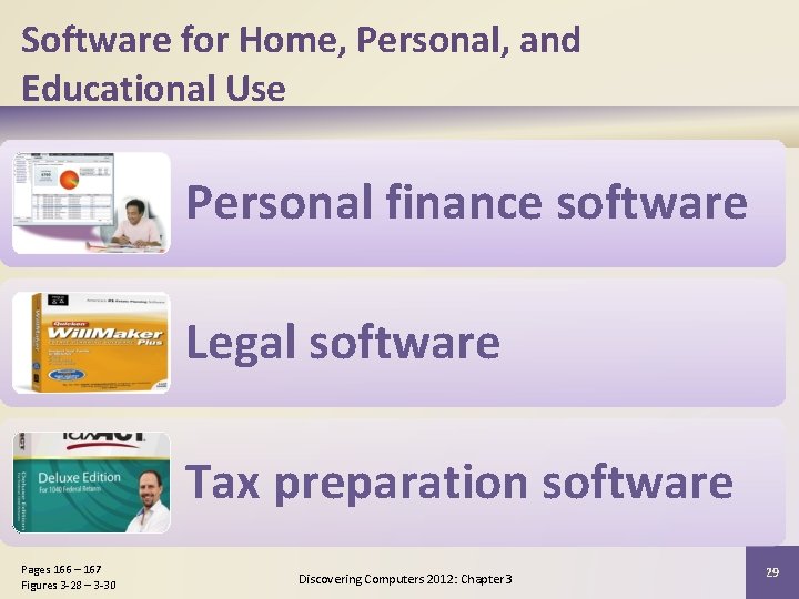 Software for Home, Personal, and Educational Use Personal finance software Legal software Tax preparation