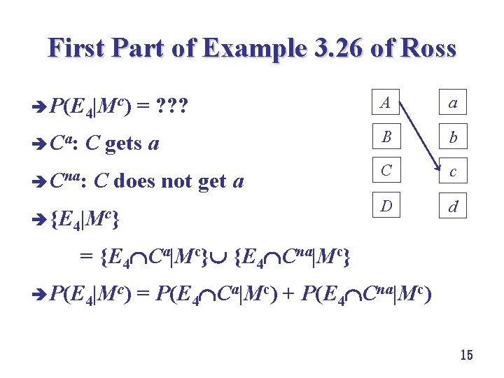 First Part of Example 3. 26 of Ross è P(E 4|Mc) = ? ? First Part of Example 3. 26 of Ross è P(E 4|Mc) = ? ?