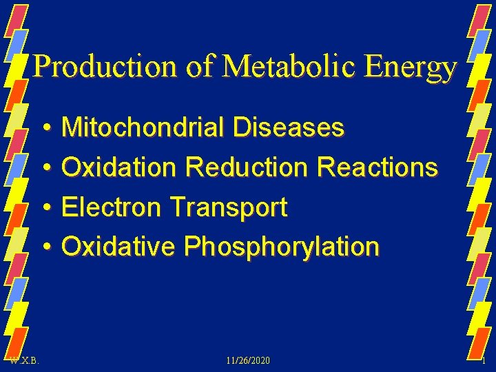 Production of Metabolic Energy • Mitochondrial Diseases • Oxidation Reduction Reactions • Electron Transport