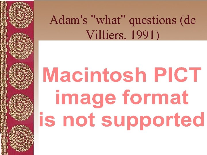 Adam's "what" questions (de Villiers, 1991) 